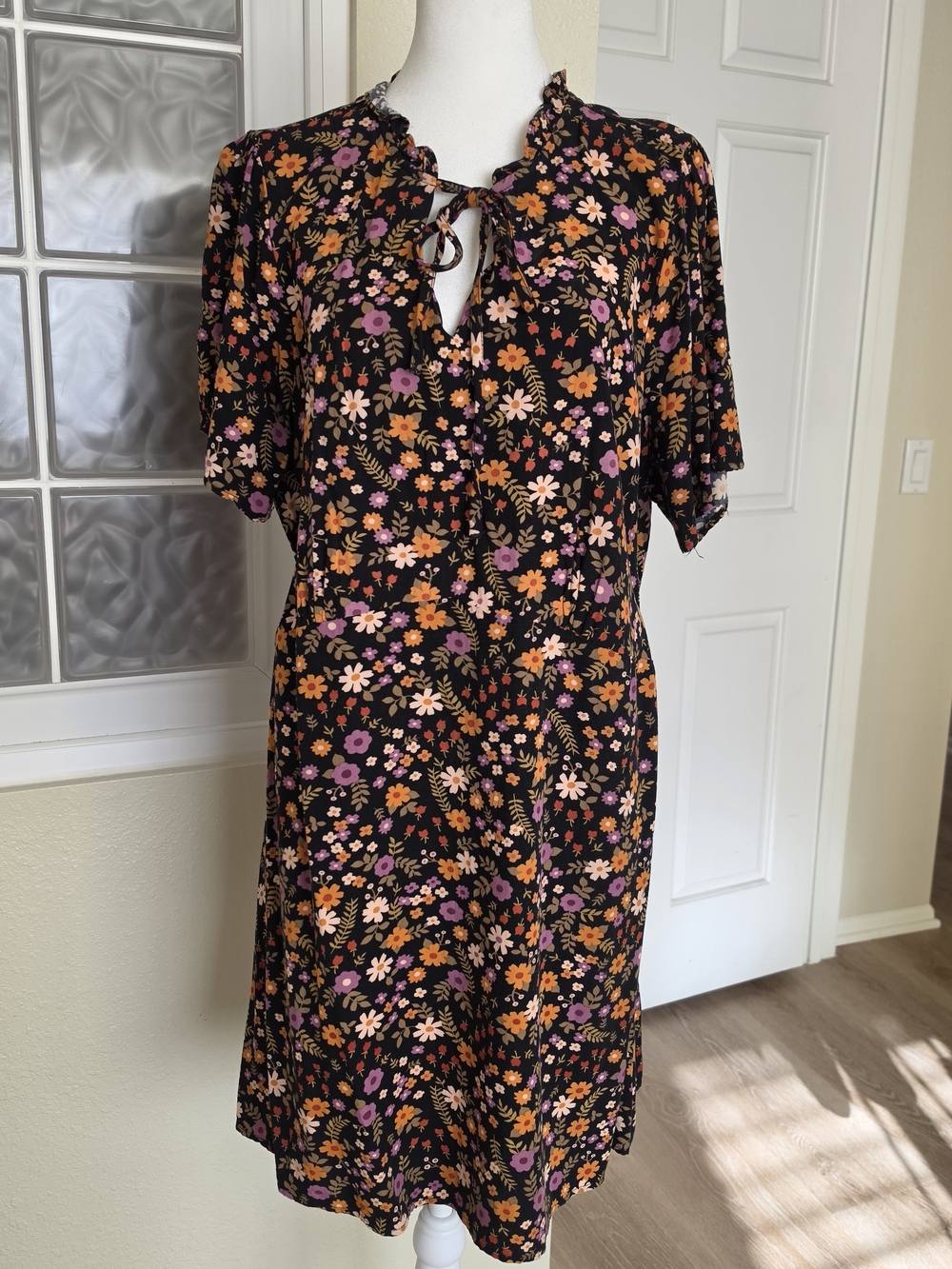 ModCloth Black Mini Dress with Orange & Pink Floral Print